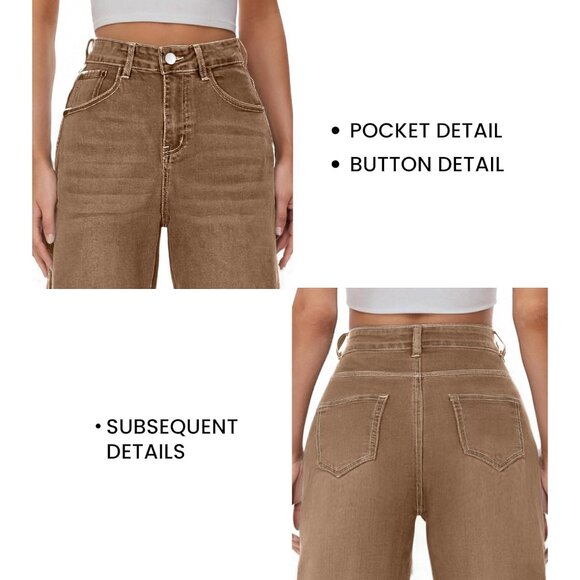 Women High Waist Wide Leg Jeans Boyfriends Stretch Trousers Denim Pants - Picture 3 of 6